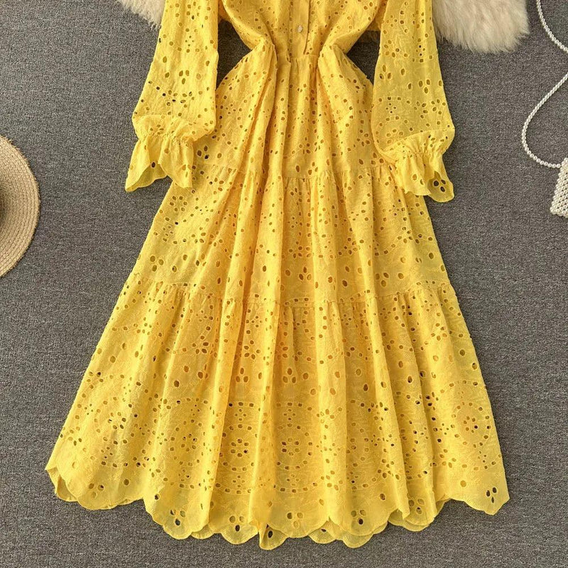 Jimmy Cotton Eyelet Midi Dress In Yellow