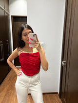 Athens Red Corset Mesh Top - Alamode By Akanksha