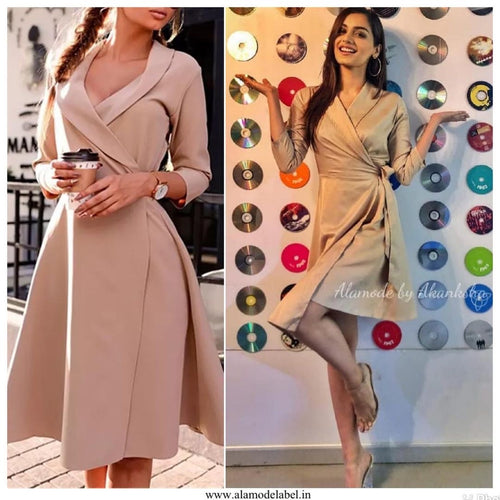 Catherine Wrap Dress In Beige