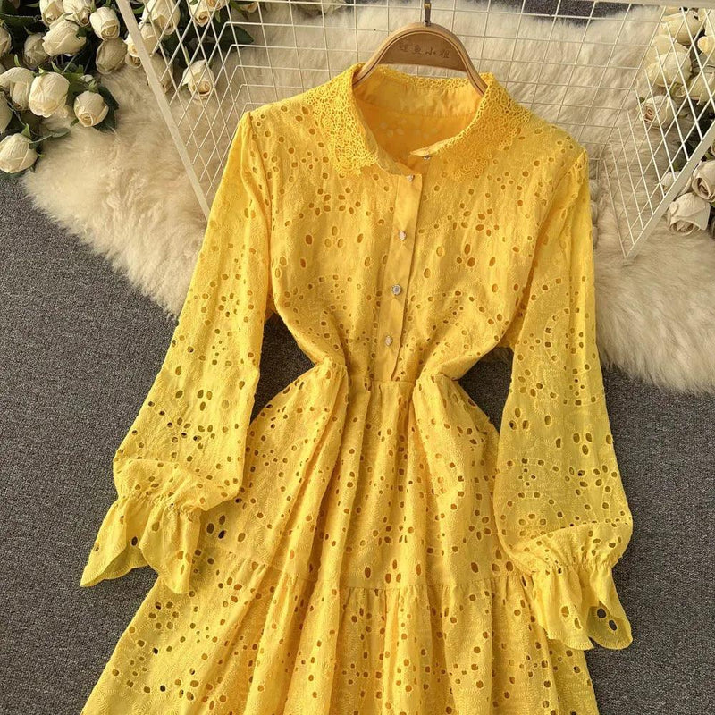 Jimmy Cotton Eyelet Midi Dress In Yellow