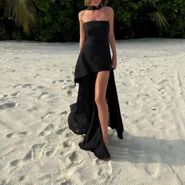 Annora Off-Shoulder Maxi Dress With Scarf In Black