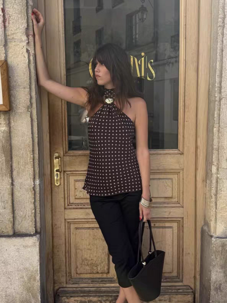 Gabrielle Top With Attached Scarf In Brown