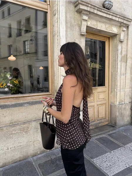 Gabrielle Top With Attached Scarf In Brown