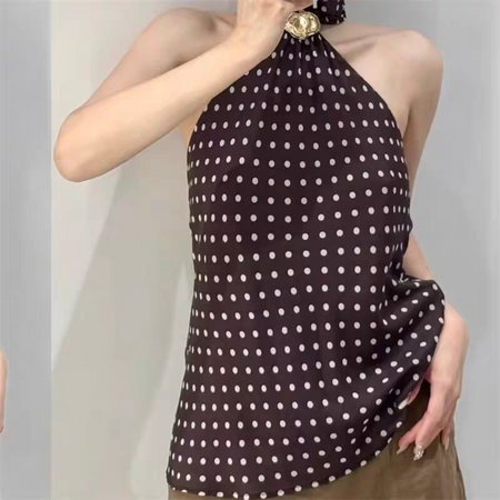 Gabrielle Top With Attached Scarf In Brown