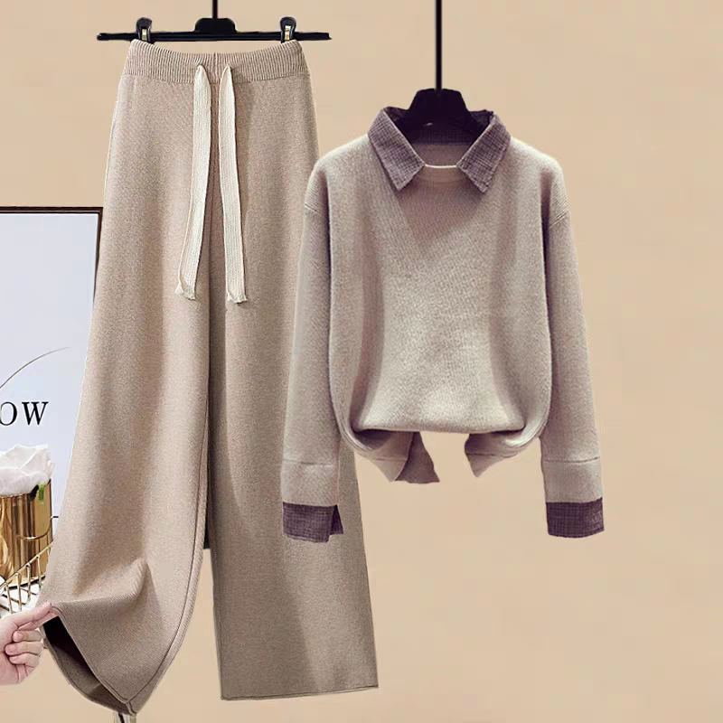 Lois Woolen Coord Set In Beige