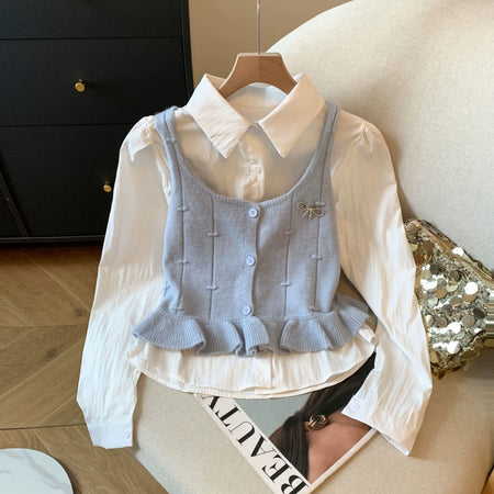 Orlane Two Piece Shirt & Knit Vest Set