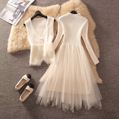 Jolie Luxe Dress with Fur Vest