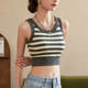 Women striped padded crop top for women, sleeveless with stretch fabric for casual summer wear