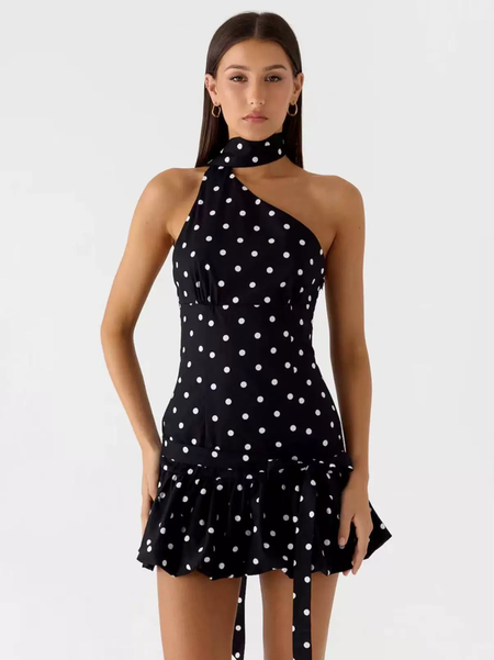 Iris Balloon Polka Mini Dress With Belt
