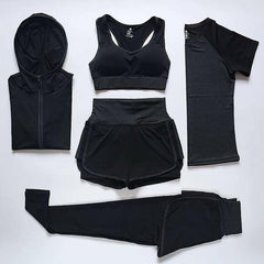 5 Piece Activewear Set - flat-lay product shot, black - Miss Mosa By Akanksha