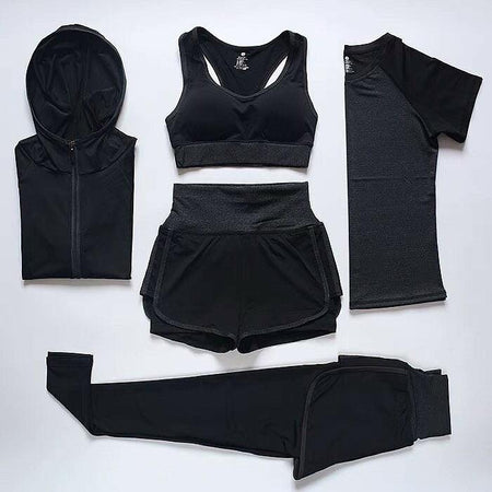 5 Piece Activewear Set - flat-lay product shot, black - Miss Mosa By Akanksha