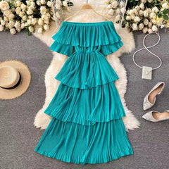 Adele Statement Tiered Dress - front shot on hanger, teal - Miss Mosa By Akanksha