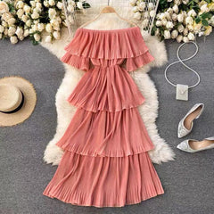 Adele Statement Tiered Dress - front shot on hanger, pink - Miss Mosa By Akanksha