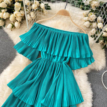 Adele Statement Tiered Dress - close-up of tiered bodice, teal - Miss Mosa By Akanksha