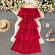 Adele Statement Tiered Dress - front shot on hanger, red - Miss Mosa By Akanksha
