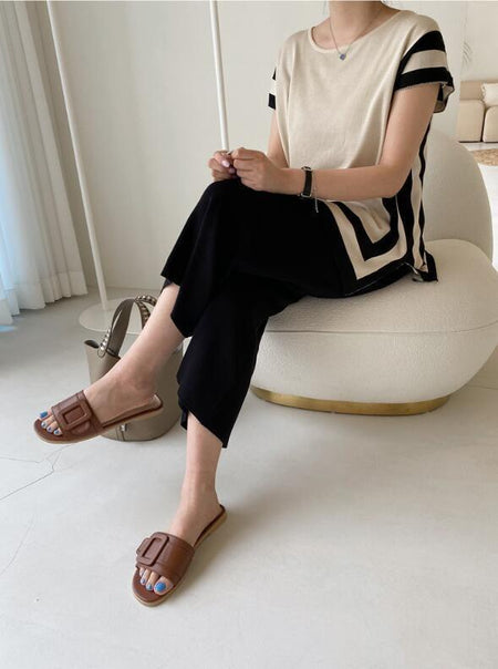 Aesthia Ribbed Coord Set - lifestyle shot on model, beige - Miss Mosa By Akanksha