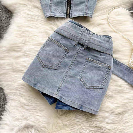 Alexus Coord Set In Blue - close-up of skirt, blue - Miss Mosa By Akanksha