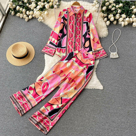 Alia Abstract Coord Set In Pink - styled flat-lay shot, pink - Miss Mosa By Akanksha