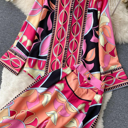 Alia Abstract Coord Set In Pink - close-up of print detail, pink - Miss Mosa By Akanksha
