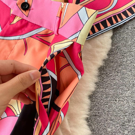 Alia Abstract Coord Set In Pink - close-up of fabric detail, pink - Miss Mosa By Akanksha