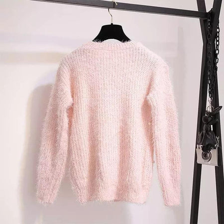 Altman Sweater And Tweed Skirt Set - back shot on hanger, pink - Miss Mosa By Akanksha