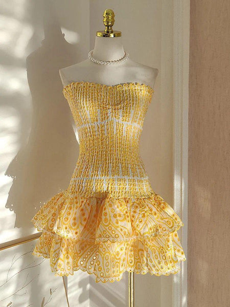 Amalfi Luxe Summer Dress in Yellow - front shot on mannequin, yellow - Miss Mosa By Akanksha