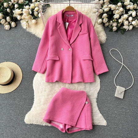 Amara Blazer and Shorts Coords In Pink - styled flat-lay shot, pink - Miss Mosa By Akanksha