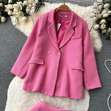 Amara Blazer and Shorts Coords In Pink - styled flat-lay shot, pink - Miss Mosa By Akanksha
