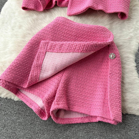 Amara Blazer and Shorts Coords In Pink - close-up of shorts, pink - Miss Mosa By Akanksha