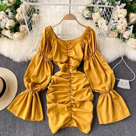 Amista Ruffled Dress - styled flat-lay shot, mustard - Miss Mosa By Akanksha