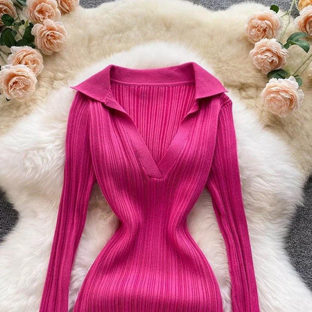 Anabelle Knit Dress - close-up of collar, pink - Miss Mosa By Akanksha