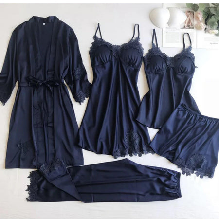 Anastasia Luxury Loungewear Set - styled flat-lay shot, navy - Miss Mosa By Akanksha