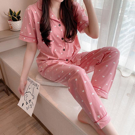 Anya Cotton Nightsets - front shot on model, pink - Miss Mosa By Akanksha