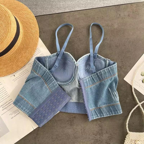 Aster Denim Bustier In Blue