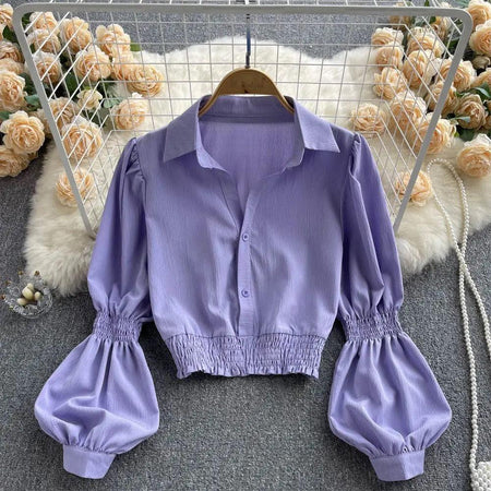 Astley Buttoned Y2K Summer Top - front shot on hanger, lilac - Miss Mosa By Akanksha