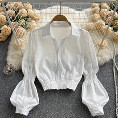 Astley Buttoned Y2K Summer Top - front shot on hanger, white - Miss Mosa By Akanksha