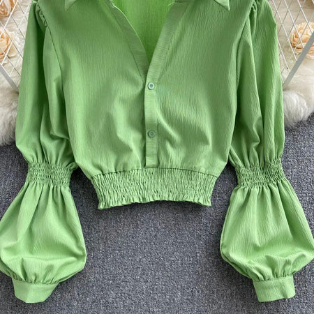 Astley Buttoned Y2K Summer Top - flat-lay product shot, green - Miss Mosa By Akanksha