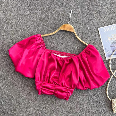 Astor Crop Top - front shot on hanger, pink - Miss Mosa By Akanksha