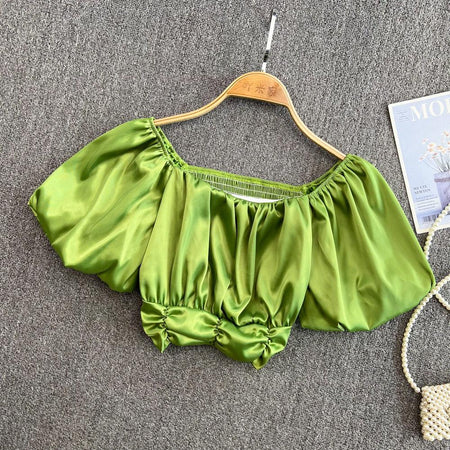 Astor Crop Top - front shot on hanger, green - Miss Mosa By Akanksha