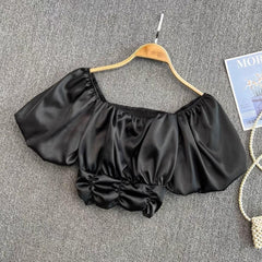 Astor Crop Top - front shot on hanger, black - Miss Mosa By Akanksha