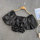 Astor Crop Top - front shot on hanger, black - Miss Mosa By Akanksha
