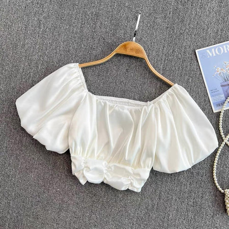 Astor Crop Top - front shot on hanger, white - Miss Mosa By Akanksha