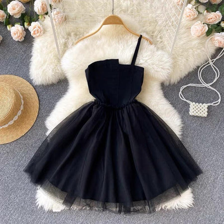 Auckland Statement Dress - front shot on hanger, black - Miss Mosa By Akanksha