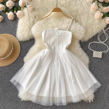 Auckland Statement Dress - front shot on hanger, white - Miss Mosa By Akanksha