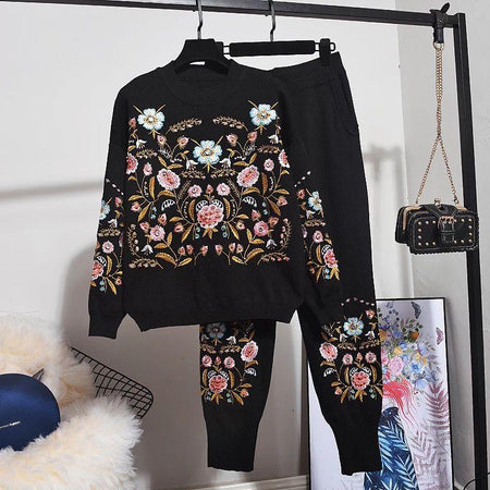 Ava Luxury Embroidered Tracksuit In Black - styled flat-lay shot, black - Miss Mosa By Akanksha