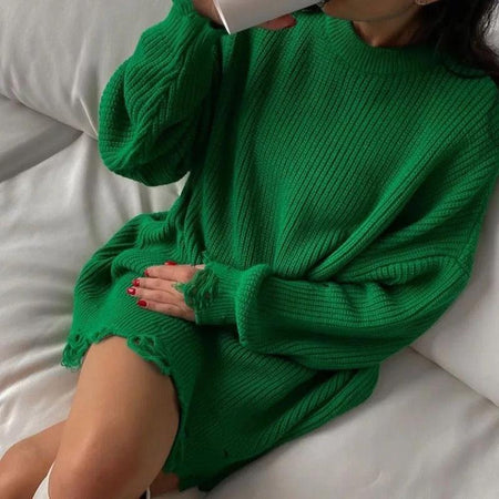 Avery Statement Winter Dress - lifestyle shot on model, green - Miss Mosa By Akanksha