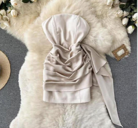 Aylin Statement Dress In Off-White - styled flat-lay shot, beige - Miss Mosa By Akanksha