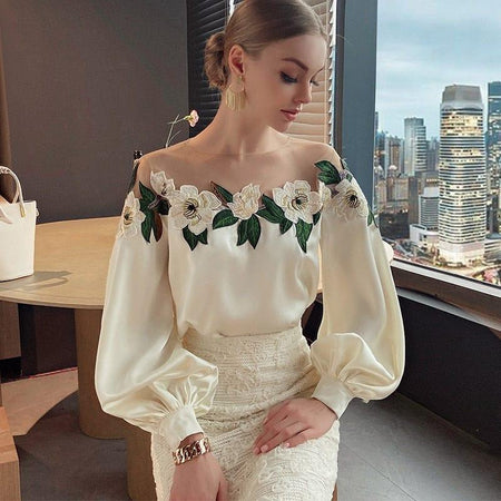 Azalea Floral Statement Top In Off-White - front shot on model, off-white - Miss Mosa By Akanksha