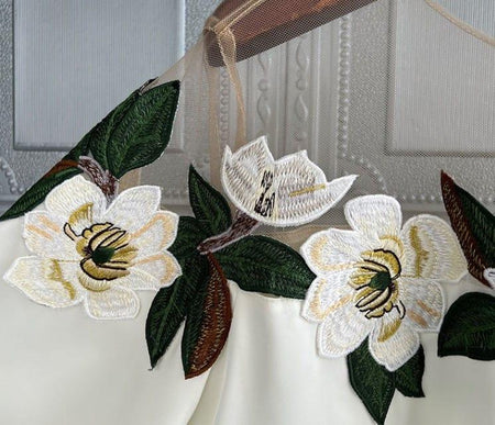 Azalea Floral Statement Top In Off-White - close-up of floral embroidery, off-white - Miss Mosa By Akanksha
