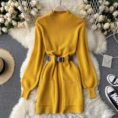Bador Knitted Dress - styled flat-lay shot, yellow - Miss Mosa By Akanksha